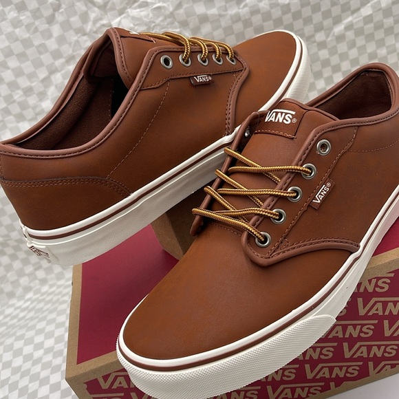 Vans Men’s Brown Leather Sneakers White Accents Atwood (Leather)Brown/Mashmallow - Picture 10 of 16